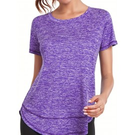 Women's Short Sleeve, Quick Drying Workout Shirts, Crew Neck Sports Yoga Running Split Tee, Women's Clothing