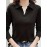Solid Polo Collar T-Shirt, Casual Long Sleeve Top For Spring & Fall, Women's Clothing